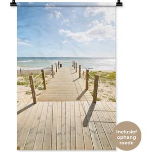 Wandkleed - Wanddoek - Planken - Zee - Zon - 60x90 cm - Wandtapijt