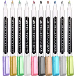 H&S Metallic Marker Pennen Set van 10 - Diverse Kleuren Metallic Paint Pennen voor Kaarten Maken - Scrapbooking - Zwart Papier Glas Metaal Keramiek - Medium Bullet Tip - Glasverf - Plakboek