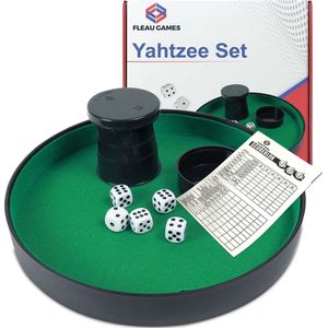 Fleau Games Yahtzee set - Dobbelsteenbak - 100 Scorebladen - Dobbelset - Gezelschapsspel - Pokerpiste - Dobbelspel -