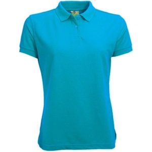 Lemon & Soda Dames basic poloshirt - turqouise blauw - korte mouw - getailleerd - katoen 38