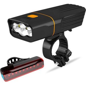 FIEZIO Fietsverlichting Set Oplaadbare USB Led Fietslamp Voor en Achter - Waterdicht - 3 Lichtstanden - 1500 Lumen
