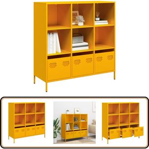 vidaXL Hoge kast - Staal - Mosterdgeel - 6 vakken Hoge Kast - Metalen Kast - Opslagkast - Boekenkast - Mustard Yellow Furniture