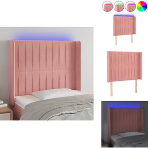 vidaXL Hoofdbord - Hoofdborden - Hoofdeinde - Houten Hoofdbord - Hoofdbord LED 103x16x118/128 cm fluweel roze