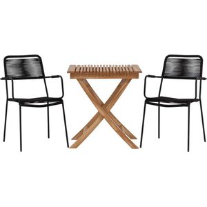 Ghana tuinmeubelset tafel, 2 stoelen naturel,zwart.