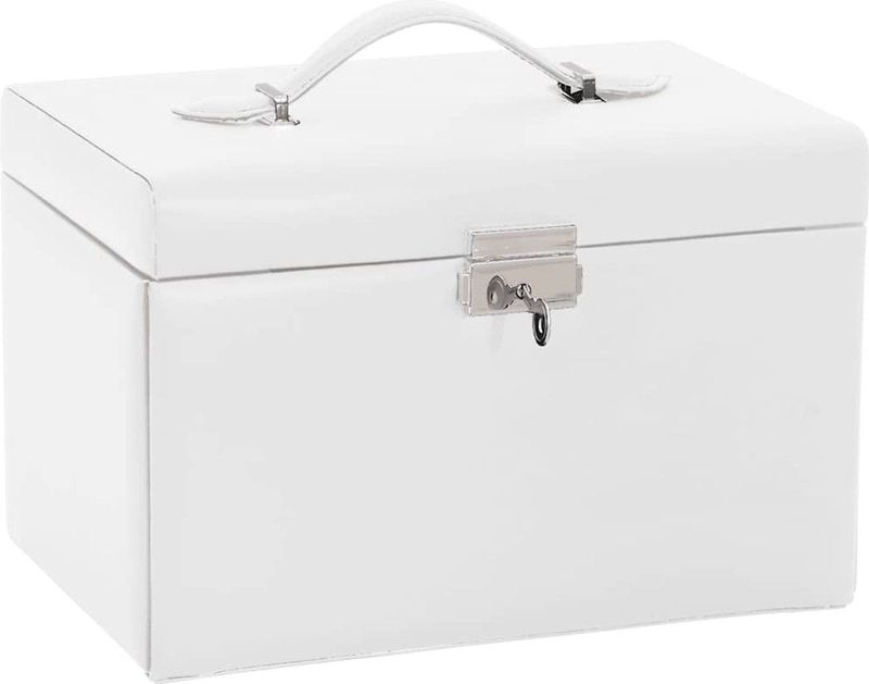 vidaXL - Sieradendoosje - 3laags - met - spiegel - afsluitbaar - 26x18x17,5 - cm - wit