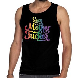 Gaypride sexy mother fucker tanktop/mouwloos shirt  - zwart regenboog homo singlet voor heren - gaypride L