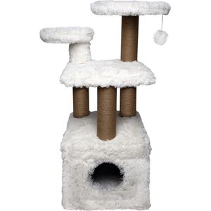 Topmast Krabpaal Fluffy Isola - Wit - 52 x 67 x 100 cm - Made in EU - Krabpaal voor Katten - Met Kattenhuis - Sterk Sisal Touw