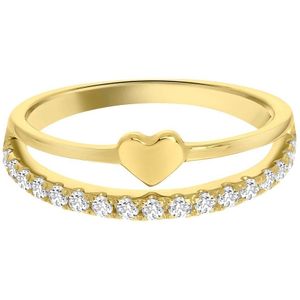 Lucardi Meisjes Kinder Ring met Plating - Hart - Zirkonia - Cadeau - Echt Zilver - Goudkleurig