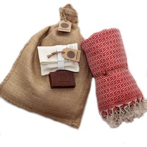Hammam Sauna Handdoek Cadeauset Kristal Rood