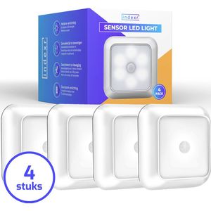 LED Nachtlampje met Bewegingssensor - 4-PACK - Voor Volwassenen en Kinderen - Lamp op Batterijen - Kastverlichting - Trapverlichting - Wandlamp Binnen - Kastlamp