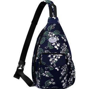 Stijlvolle borstzak, crossbody tas, licht bloemenpatroon, rugzak voor dames, waterdicht, kleine sling bag, borsttas, schoudertas voor dames, met flessenvak voor reizen, sportief wandelen