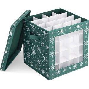 Navaris kerstballen opbergbox 64 vakken - Opvouwbare opbergdoos voor kerstdecoratie - In feestelijk donkergroen kerstdesign