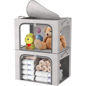 Unyqoos ® Opvouwbare Kledingopbergdozen met Metalen Frame en Drie Kijkvensters, Set van 2 voor Efficiënt Ruimtegebruik