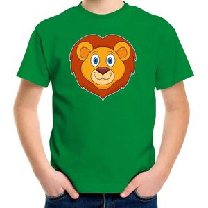 Cartoon leeuw t-shirt groen voor jongens en meisjes - Kinderkleding / dieren t-shirts kinderen 122/128