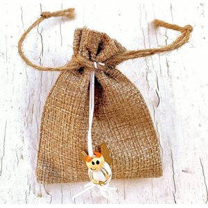 10 Jute giftbags met 15 pepermuntjes en geluksengeltje - bedankje - gelukspoppetje - jute - giftbag - traktatie - give-away