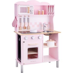 New Classic Toys Houten Speelkeuken Roze - Met Kookplaat die Licht geeft en Kook Geluid maakt - Krijtbord aan de zijkant