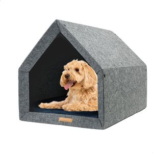 Rexproduct Hondenhuis – Hondenhuisjes voor binnen - Hondenkussen inbegrepen – Hondenhuizen voor in huis – Hondenhok - Hondenmand gemaakt van Gerecycled PETflessen - PETHome - Donkergrijs Marineblauw