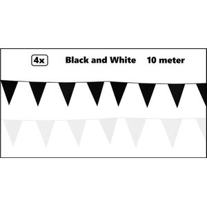 4x Vlaggenlijn Black and White party 10 meter - zwart en wit - Festival thema feest party verjaardag gala jubileum