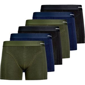 Jack & Jones Heren Boxershorts Trunks Effen JACBASIC Bamboe 6-Pack Groen/Blauw/Zwart - Maat L