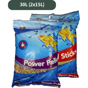 Superfish Economy Power pellets en sticks voor vijvervissen - 30L - 2 zakken van 15 Liter - Assortiment economy vissenvoer