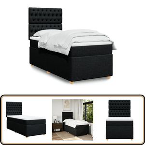 vidaXL Boxspring met matras stof zwart 90x190 cm