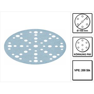 Festool STF D150/48 Slijpschijven granaat P60 150 mm 200 st. ( 4x 575161 ) voor RO 150, ES 150, ETS 150, ETS EC 150, LEX 150, WTS 150, HSK-D 150