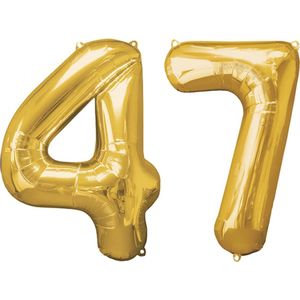 Versiering 47 Jaar Ballon Cijfer 47 Verjaardag Versiering Folie Helium Ballonnen Feest Versiering XL Formaat Goud - 86Cm
