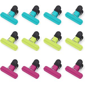 12 stuks kleine sluitklemmen, kunststof voedselklemmen, zakclips, voedselzakclips, vershouden chipclips, zakclips voor geopende snackzakken, koffie en midden van het leven (7,7 x 6,5 cm)