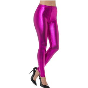 Smiffy's - Jaren 80 & 90 Kostuum - Metallic Disco Legging Paars Vrouw - Paars, Roze - Medium - Carnavalskleding - Verkleedkleding