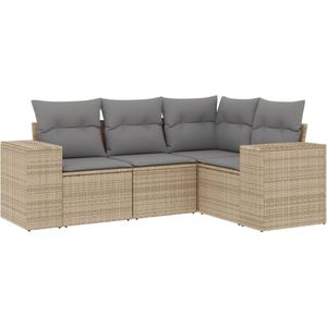 vidaXL - 4-delige - Loungeset - met - kussens - poly - rattan - beige