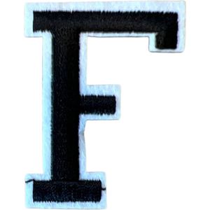 Alfabet Strijk Letter Embleem Patches Zwart Wit Dun Randje Letter F / 4 cm / 5 cm