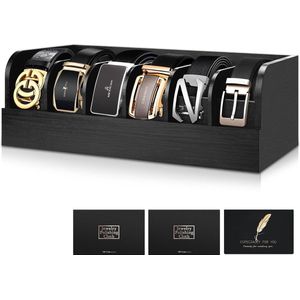 TEGOVE Zwarte Riem Organizer Doos,6 Grid Donker Bamboe Houten Riem Rek voor Kast,Black Box voor Riemdoos,Lade en Kledingkast,voor Heren & Dames voor het Opbergen van Accessoires,Horloges