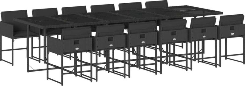 vidaXL - 13-delige - Tuinset - met - kussens - poly - rattan - zwart