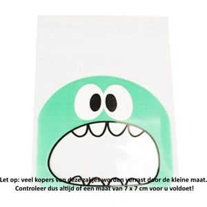 50 Uitdeelzakjes Monster Design Groen 7 x 7 cm met plakstrip - Cellofaan Plastic Traktatie Kado Zakjes - Snoepzakjes - Koekzakjes - Koekje - Cookie Bags Monster