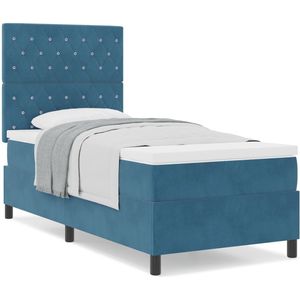 vidaXL - Boxspringbed - met - Matras - Donkerblauw - Eenpersoons - Velours