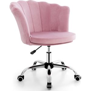 COSTWAY Bureaustoel van fluweel, draaistoel met wieltjes, in hoogte verstelbare make-upstoel, bureaustoel, computerstoel, fluwelen stoel voor slaapkamer, werkkamer (roze), 69 x 64 x 74–82 cm
