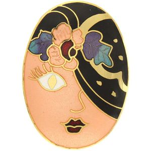 Behave® Broche vrouwen gezicht roze en zwart emaille