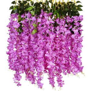 12 stengels kunstbloemen nep Wisteria slinger opknoping bloem zijde bloem Wisteria Wijnstok decoratie voor outdoor indoor home keuken tuin huwelijksceremonie hotel party art decor (paars)