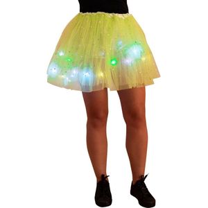 Tule rokje/ tutu - Volwassen petticoat - Met gekleurde lichtjes/ LED lampjes - Neon groen - Met sterretjes