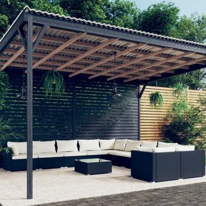 The Living Store Poly Rattan Loungeset - Zwart - Complete Set met Kussens - Modulair Design - Hoogwaardig Materiaal - Weer- en Waterbestendig
