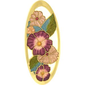 Behave Broche ovaal goud-kleur met gekleurde - emaille sierspeld - sjaalspeld bloemen