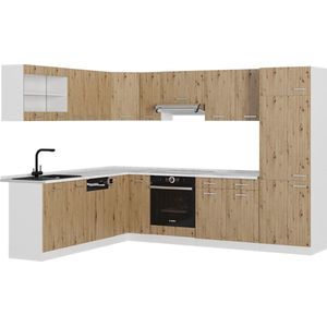 Vicco Hoekkeuken R-Line, Artisanaal eiken/wit/Wit, 227 x 287 cm zonder werkblad