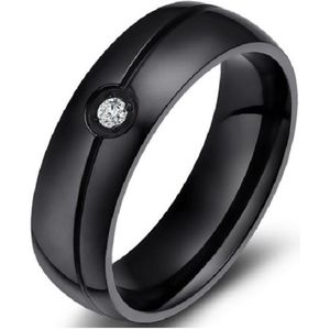 Jonline Ring Zwart Schuine Rand Transparante Zirkonia 6 mm.|Damesring|Herenring| 21.25 mm. (maat 67)
