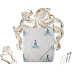 Decoratieve gietijzeren toiletrolhouder - Wandmontage octopus decor voor de badkamer - Octopus, maritieme badkameraccessoires - Eenvoudig te monteren dankzij meegeleverde schroeven en pluggen