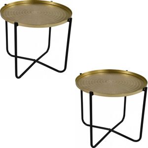 Lesli Living - Ronde Bijzettafels - Goud/Zwart - Metaal - 2x Stuks
