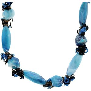 Behave Lange blauwe ketting met stenen