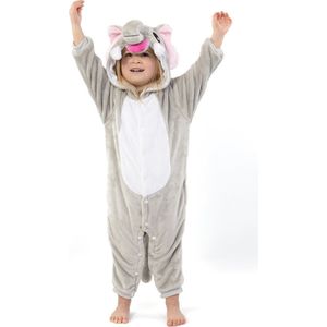 KIMU Onesie Grijze Olifant Pakje - Maat 74-80 - Olifantenpak Kostuum Grijs Pak - Peuter Huispak Jumpsuit Boxpakje Pyjama Jongen Meisje Festival