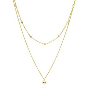 Dubbele ketting met balletjes goldplated - Multilayer ketting - 925 sterling zilver