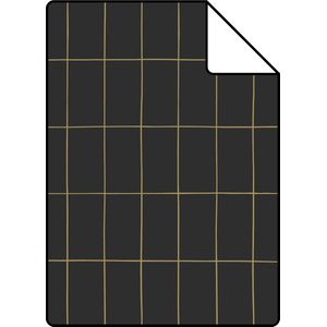 Proefstaal ESTAhome behang kleine tegeltjes zwart en goud - 139132 - 26,5 x 21 cm