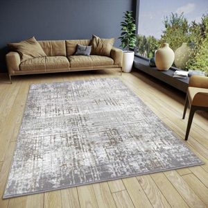 Flycarpets Shine Design vloerkleed - Abstract - Crème / Grijs - 67x120 cm